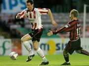 16 September 2005; Clive Delaney, Derry City, in action against John Paul Kelly, Bohemians. eircom League, Premier Division, Bohemians v Derry City, Dalymount Park, Dublin. Picture credit: David Maher / SPORTSFILE