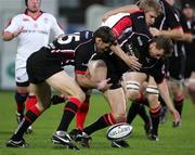 16 September 2005; Edinburgh's Francisco Leonelli and Chris Patterson are tackled by Justin Harrison, Ulster. Celtic League 2005-2006, Group A, Ulster v Edinburgh Rugby, Ravenhill, Belfast. Picture credit; Oliver McVeigh / SPORTSFILE