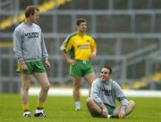 16 September 2005; Kerry captain Declan O'Sullivan, seated, in conversation with Liam Hassett during a Kerry squad training session ahead of the All-Ireland Football Final. Fitzgerald Stadium, Killarney, Co. Kerry. Picture credit; Brendan Moran / SPORTSFILE