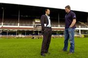 21 September 2005; Leinster coach Michael Chieka, left, with Malcolm O'Kelly in the RDS arena after a Leinster Rugby Press Conference to announce that Leinster's Heineken cup matches will be played in the RDS, Dublin. RDS, Dublin. Picture credit; Pat Murphy / SPORTSFILE
