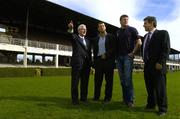21 September 2005; RDS Chief Executive Michael Duffy, left, shows off the main stands to Leinster Head Coach Michael Chieka, 2nd from left, Malcolm O'Kelly and Leinster Chief Executive Michael Dawson, right, in the RDS arena after a Leinster Rugby Press Conference to announce that Leinster's Heineken cup matches will be played in the RDS, Dublin. RDS, Dublin. Picture credit; Pat Murphy / SPORTSFILE