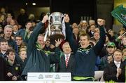 26 October 2013; Tony Scullion and Nicholas Walsh, Ireland coaches lift the Cormac McAnallen cup. International Rules Second Test, Ireland v Australia, Croke Park, Dublin. Picture credit: Oliver McVeigh / SPORTSFILE