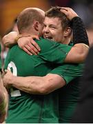 15 March 2014; Brian O'Driscoll, Ireland, and Rory Best, left, following their side's victory. RBS Six Nations Rugby Championship 2014, France v Ireland. Stade De France, Saint Denis, Paris, France. Picture credit: Stephen McCarthy / SPORTSFILE