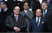 15 March 2014; Prince Albert II of Monaco, left, and  French President Francois Hollande ahead of the game. RBS Six Nations Rugby Championship 2014, France v Ireland. Stade De France, Saint Denis, Paris, France. Picture credit: Stephen McCarthy / SPORTSFILE