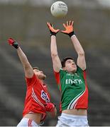16 March 2014; Alan Freeman, Mayo, in action against Eoin Cadogan, Cork. Allianz Football League, Division 1, Round 5, Mayo v Cork, Elverys MacHale Park, Castlebar, Co. Mayo. Picture credit: David Maher / SPORTSFILE