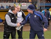 16 March 2014; Clare manager Davy Fitzgerald with  Waterford manager Derek McGrath before the game. Allianz Hurling League, Division 1A, Round 4, Clare v Waterford, Cusack Park, Ennis, Co. Clare. Picture credit: Ray McManus / SPORTSFILE