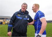 16 March 2014: Cavan Manager Terry Hyland congratulates Cian Mackey after the game. Allianz Football League Division 3, Round 5, Longford v Cavan, Pearse Park, Longford. Picture credit: Ray Lohan / SPORTSFILE