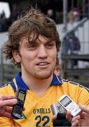 16 March 2014; Clare's Shane O'Donnell is interviewed after the game. Allianz Hurling League, Division 1A, Round 4, Clare v Waterford, Cusack Park, Ennis, Co. Clare. Picture credit: Ray McManus / SPORTSFILE