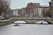 16 March 2014; Trinity College Women's Boat Club leads University College Dublin Boat Club in the Corcoran Cup. Annual Colours Boat Race, River Liffey, Dublin. Picture credit: Ramsey Cardy / SPORTSFILE