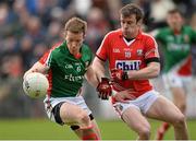 16 March 2014; Donal Vaughan, Mayo, in action against James Loughrey, Cork. Allianz Football League, Division 1, Round 5, Mayo v Cork, Elverys MacHale Park, Castlebar, Co. Mayo. Picture credit: David Maher / SPORTSFILE