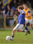 16 March 2014: Martin Dunne, Cavan, shoots to score a penalty. Allianz Football League Division 3, Round 5, Longford v Cavan, Pearse Park, Longford. Picture credit: Ray Lohan / SPORTSFILE