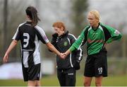 16 March 2014; Stephanie Roche, Peamount United, shakes hands with Niamh Walsh, Raheny United, after the game. Bus Éireann Women's National League, Peamount United v Raheny United, Greenogue, Newcastle, Dublin. Picture credit: Piaras Ó Mídheach / SPORTSFILE