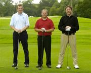 14 September 2005; PGA Pro Am players, from left, Tony Flanagan, Derek McKewon, and Roganstown Golf Club pro Geoff Loughrey, Cuisine de France, Palmerstown House, Johnston, Co. Kildare. Picture credit; Pat Murphy / SPORTSFILE