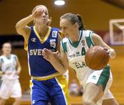 17 September 2005; Michelle Aspell, Ireland, in action against Maria Nasstrom, Sweden. 2005 Women's European Championships, Ireland v Sweden, National Basketball Arena, Tallaght, Dublin. Picture credit; Brendan Moran / SPORTSFILE