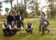 17 September 2005; The North West team of, front row l to r, Paul Van Dessell, Padraig MacLochlainn, Frank Freil and Brian McElhinney, back row l to r, Vincent Grant, Frank McHale, Club Captain, Pauric O'Flaherty, Michael McGeedy and Garrett Mallon celebrate winning the Bulmers Senior Cup Final. Bulmers Cups and Shields Finals, Rosslare Golf Club, Rosslare, Wexford. Picture credit; Ray McManus / SPORTSFILE