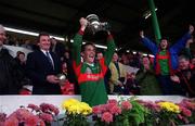 9 May 1999; Billy Joe Padden of Mayo lifts the cup following the All-Ireland Vocational Schools' Intercounty Football Final match between Mayo and Tyrone at Páirc U’ Chaoimh in Cork. Photo by Aoife Rice/Sportsfile