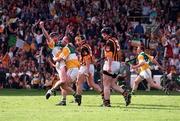 13 September 1998; Brian Whelahan of Offaly celebrates with team-mate Joe Errity after scoring a goal during the Guinness All-Ireland Senior Hurling Championship Final match between Offaly and Kilkenny at Croke Park in Dublin. Photo by Brendan Moran/Sportsfile