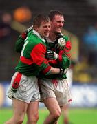 9 May 1999; Fegral Hobin, left, and Brian McMenamon of Mayo celebrate following the All-Ireland Vocational Schools' Intercounty Football Final match between Mayo and Tyrone at Páirc U’ Chaoimh in Cork. Photo by Ray McManus/Sportsfile