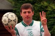 5 May 1999; John Ryan of Bray Wanderers pictured with the match ball from the 1990 Cup Final, in which he scored a hat-trick. Photo by David Maher/Sportsfile