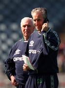 27 April 1999; Republic of Ireland manager Mick McCarthy, right, pictured alongside physiotherapist Mick Byrne during a Republic of Ireland Training Session at Lansdowne Road in Dublin. Photo by Ray McManus/Sportsfile