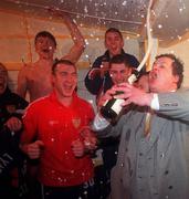 1 May 1998; St Patrick's Athletic manager Pat Dolan, right, celebrates following the Harp Lager National League Premier Division match between Kilkenny City and St Patrick's Athletic at Buckley Park in Kilkenny. Photo by Matt Browne/Sportsfile