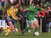 27 April 1999; Stephen Grant of Republic of Ireland in action against Kristoffer Arvhage of Sweden during the U21 International friendly match between Republic of Ireland and Sweden at Birr Town FC in Birr, Offaly. Photo By Brendan Moran/Sportsfile