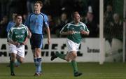 23 September 2005; Kieran O'Brien, Bray Wanderers, celebrates with team-mate Colm James, left, after scoring his sides third goal as UCD's Tony McDonnell looks on. FAI Carlsberg Cup Quarter-Final, Bray Wanderers v UCD, Carlisle Grounds, Bray, Co. Wicklow. Picture credit: Brian Lawless / SPORTSFILE