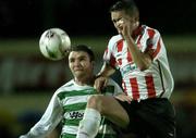 24 September 2005; Gary Beckett, Derry City, in action against Brian Shelley, Shamrock Rovers. FAI Carlsberg Cup Quarter-Final, Derry City v Shamrock Rovers, Brandywell, Derry. Picture credit: David Maher / SPORTSFILE