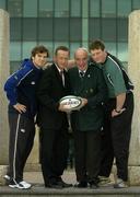 26 September 2005; At the announcement of a new 5 year partnership agreement between the Irish Rugby Football Union and AIB, were, from left, Gordon D'Arcy, Maurice Crowley, General Manager AIB, Andy Crawford, President of the IRFU and Malcolm O'Kelly. Picture credit; Brendan Moran / SPORTSFILE
