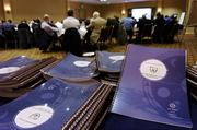 26 September 2005; Copies of the Genesis 'white paper' report, at a press conference where details were outlined to stakeholders within the game. Genesis had been commissioned by the eircom League and the FAI to review the League and prepare the 'white paper' regarding the future strategic direction of the League in Ireland. Green Isle Hotel, Dublin. Picture credit: David Maher / SPORTSFILE