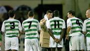 24 September 2005; Roddy Collins, Shamrock Rovers manager, with players left to right, Keith Doyle, Mark Quigley, Mark Rutherford, and Willo McDonagh. FAI Carlsberg Cup Quarter-Final, Derry City v Shamrock Rovers, Brandywell, Derry. Picture credit: David Maher / SPORTSFILE