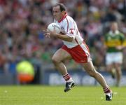 25 September 2005; Brian Dooher, Tyrone. Bank of Ireland All-Ireland Senior Football Championship Final, Kerry v Tyrone, Croke Park, Dublin. Picture credit; Brendan Moran / SPORTSFILE *** Local Caption *** Any photograph taken by SPORTSFILE during, or in connection with, the 2005 Bank of Ireland All-Ireland Senior Football Final which displays GAA logos or contains an image or part of an image of any GAA intellectual property, or, which contains images of a GAA player/players in their playing uniforms, may only be used for editorial and non-advertising purposes.  Use of photographs for advertising, as posters or for purchase separately is strictly prohibited unless prior written approval has been obtained from the Gaelic Athletic Association.