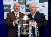 28 September 2005; Paul Doolan, left, Drogheda United Manager, with Pat Devlin, Bray Wanderers Manager, at the FAI Carlsberg Senior Challenge Cup Semi Final Draw. Jury's Hotel, Ballsbridge, Dublin. Picture credit; Matt Browne / SPORTSFILE