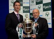 28 September 2005; Clive Delaney, left, Derry City, with Liam Murphy, Cork City, at the FAI Carlsberg Senior Challenge Cup Semi Final Draw. Jury's Hotel, Ballsbridge, Dublin. Picture credit; Matt Browne /  SPORTSFILE