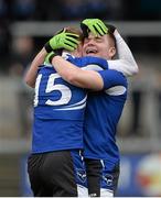 17 March 2014; Conor Covery and Paul Gunning, St Patrick’s Maghera, celebrate at the final whistle. Danske Bank MacRory Cup Final, St Patrick’s Maghera v Omagh CBS, Athletic Grounds, Armagh. Picture credit: Oliver McVeigh / SPORTSFILE