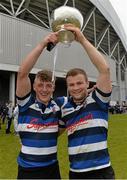 17 March 2014; Crescent College captain Cormac Blake, right, and Will Leonard celebrate with the cup after defeating Ardscoil Ris. SEAT Munster Schools Senior Cup Final, Ard Scoil Ris v Crescent College Comprehensive, Thomond Park, Limerick. Picture credit: Diarmuid Greene / SPORTSFILE