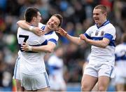 17 March 2014; St Vincent's players, from left, Michael Concarr, Luke Bree and Gavin Burke celebrate their side's victory following the final whistle. AIB GAA Football All-Ireland Senior Club Championship Final, Castlebar Mitchels, Mayo, v St Vincent's, Dublin. Croke Park, Dublin. Picture credit: Stephen McCarthy / SPORTSFILE