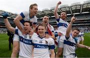 17 March 2014; St Vincent's players, from left, Nathan Mullins, Mark Loftus, 20, Tomás Quinn, Shane Carthy, Kevin Golden and Kevin Bonnie celebrate their side's victory following the final whistle. AIB GAA Football All-Ireland Senior Club Championship Final, Castlebar Mitchels, Mayo, v St Vincent's, Dublin. Croke Park, Dublin. Picture credit: Stephen McCarthy / SPORTSFILE