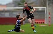 17 March 2014; Paul McNamara, Ardscoil Ris, is tackled by Fionn McGibney, Crescent College. SEAT Munster Schools Senior Cup Final, Ard Scoil Ris v Crescent College Comprehensive, Thomond Park, Limerick. Picture credit: Diarmuid Greene / SPORTSFILE