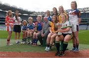 18 March 2014; The O’Connor Cup Finals weekend was launched today. Pictured at the launch are, from left, Danielle O'Shea, Cork IT, Treasa Sheridan, DKIT, Sarah Reynolds and Niamh Tighe, both St. Patricks College, Dublin, Fiona Morrissey, Mary Immaculate, Co. Waterford, Peter Clarke, Chairman of the HEC, Grace Reilly, AIT, Jackie Kinch, IT Carlow, Leona Ryder, DCU, Aoife O'Reilly, NUI Maynooth, Danielle Morgan, Queens University Belfast, and Sarah Tierney, UL. The players will be captaining their colleges who will all be competing in the Ladies HEC competition which will act as the finale to the Queen’s GAA Festival in the Belfast College on the weekend of Friday March 21st and Saturday March 22nd. The final of the O’Connor Cup will be broadcast live on TG4 on Saturday, March 22nd at 3:30pm. Croke Park, Dublin. Picture credit: Pat Murphy / SPORTSFILE