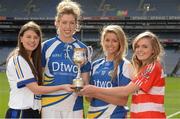 18 March 2014; The O’Connor Cup Finals weekend was launched today. Pictured at the launch are, from left, Treasa Sheridan, DKIT, Niamh Tighe and Sarah Reynolds, St. Patricks College, Dublin, and Danielle O'Shea, Cork IT, with the Corn Noirin Ui Loinsigh. The players will be captaining their colleges who will all be competing in the Ladies HEC competition which will act as the finale to the Queen’s GAA Festival in the Belfast College on the weekend of Friday March 21st and Saturday March 22nd. The final of the O’Connor Cup will be broadcast live on TG4 on Saturday, March 22nd at 3:30pm. Croke Park, Dublin. Picture credit: Pat Murphy / SPORTSFILE