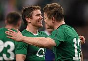 15 March 2014; Ireland's Eoin Reddan, left, and Brian O'Driscoll following their victory. RBS Six Nations Rugby Championship 2014, France v Ireland, Stade De France, Saint Denis, Paris, France. Picture credit: Stephen McCarthy / SPORTSFILE