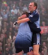 24 September 2005; Dublin's Eoin Kennedy, right and Egin Jensen celebrate after victory over Mayo's Dessie Keegan and Joe McCann. All-Ireland Senior Doubles 60 x 30 Final, Dessie Keegan.and.Joe McCann.v.Egin Jensen.and.Eoin Kennedy, Handball Alley, Croke Park, Dublin. Picture credit; Damien Eagers / SPORTSFILE