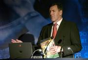 28 September 2005; Packie Bonner, FAI Technical Director, speaking during the 'Spirit of Ireland' at the 6th UEFA Symposium for Coach Education Directors. Berkley Court Hotel, Dublin. Picture credit; Brendan Moran / SPORTSFILE