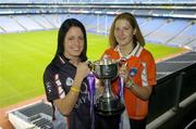 28 September 2005; Caroline Currid, Sligo, and Bronagh O'Donnell, Armagh at a photocall ahead of the TG4 Ladies All-Ireland Junior Football Final between Sligo and Armagh. Croke Park, Dublin. Picture credit; Matt Browne / SPORTSFILE