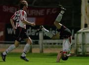 30 September 2005; Mark Farren, right, Derry City, celebrates after scoring his sides first goal with team-mate Pat McCourt. eircom league, Premier Division, Derry City v Shelbourne, Brandywell, Derry. Picture credit: David Maher / SPORTSFILE