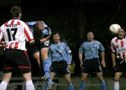 30 September 2005; Glen Crowe, Shelbourne, scores his sides first goal from a header. eircom league, Premier Division, Derry City v Shelbourne, Brandywell, Derry. Picture credit: David Maher / SPORTSFILE