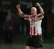 30 September 2005; Stephen O'Flynn, Derry City, celebrates after scoring his sides second and winning  goal. eircom league, Premier Division, Derry City v Shelbourne, Brandywell, Derry. Picture credit: David Maher / SPORTSFILE