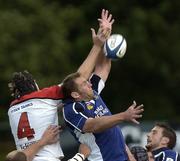 1 October 2005; Ben Gissing, Leinster, goes up for a high ball with Justin Harrison, Ulster. Celtic League 2005-2006, Group A, Leinster v Ulster, Donnybrook, Dublin. Picture credit: Damien Eagers / SPORTSFILE