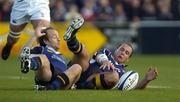 1 October 2005; Leinster's Keith Gleeson, right and Denis Hickie dive for the same ball during the match. Celtic League 2005-2006, Group A, Leinster v Ulster, Donnybrook, Dublin. Picture credit: Damien Eagers / SPORTSFILE